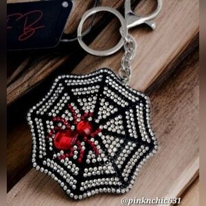 Halloween Purse Charm Keychain Ruby Spider Diamond Rhinestone Web